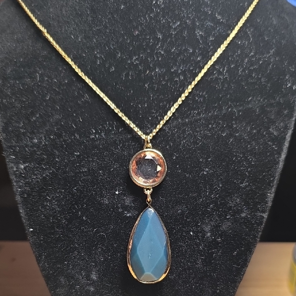 LOFT Elegant Gold and Blue Pendant Necklace